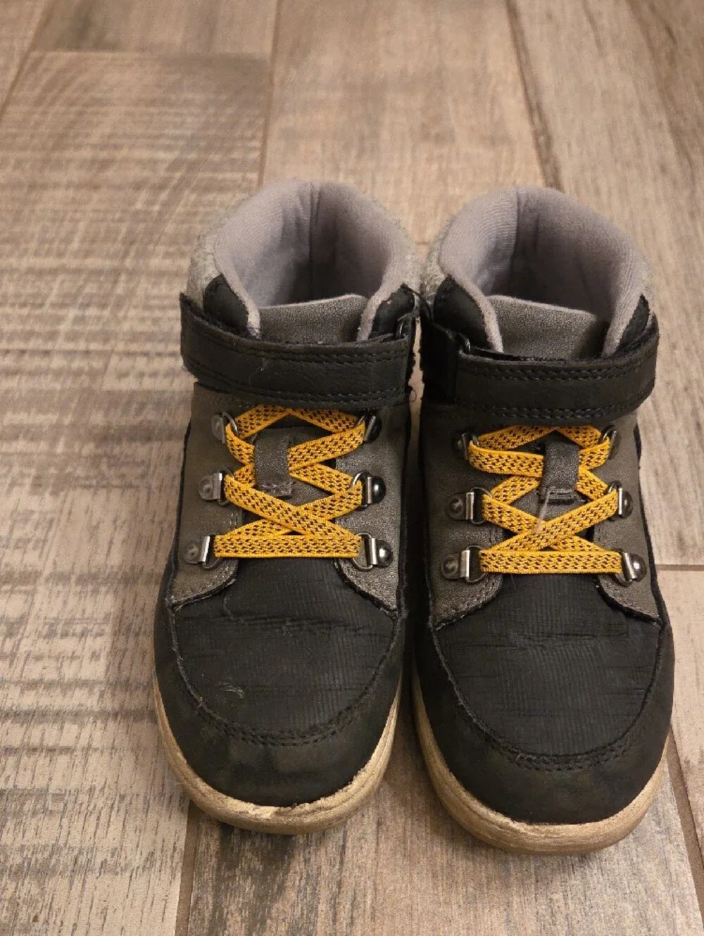 Cat & Jack Kids Black & Gray High-Top Boots with Yellow Laces